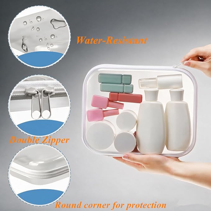 4 pcs Clear Hard Shell Zipper Case, White | Water-Resistant, Travel Makeup Bag, Diaper Bag Organizer Pouches, Clear Toiletry Bags