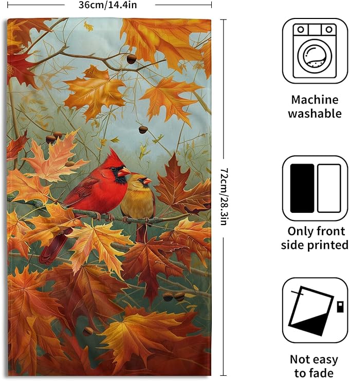 Giwawa Fall Birds Hand Towel Set of 2 Autumn Trees Maple Leaves Orange Towel Rustic Thanksgiving Face Towel Ultra Soft Fast Drying Seasonal Dish Wash Cloth for Hotel Bathroom Gym Home