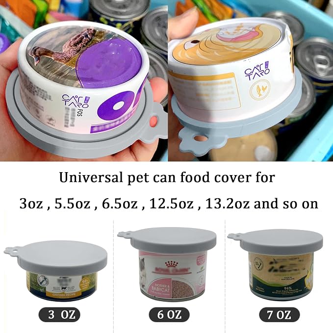 Pet Food Can Spoon & 3 Pcs Can Covers | Cute Paw Shape Opener Spatula Cat Wet Food Spoon | Universal BPA Free Silicone Lids for Dog Cat Cans(Grey)