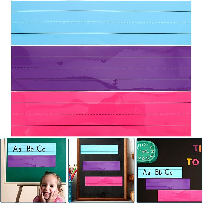 Homoyoyo 3pcs Magnetic Sentence Strips with Unique Lined Design and Magnetic Paste for Blackboards and Desks for Whiteboard and Fridge Organization