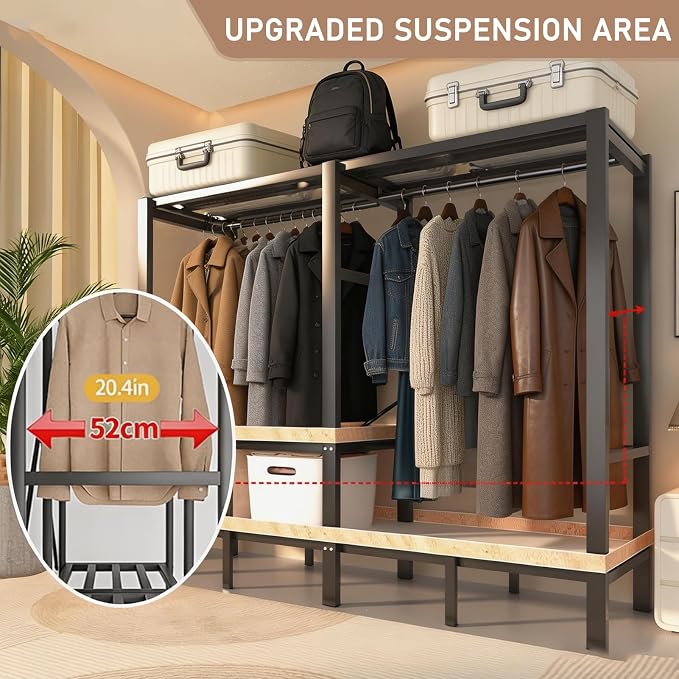 Heavy Duty Clothes Rack with Cover & Magnetic Doors, 1500lb Portable Wardrobe Closet - Foldable Garment Rack for Bedroom, Large Storage for Hanginng Dresses Jackets (Beach Blue, 49.2IN)