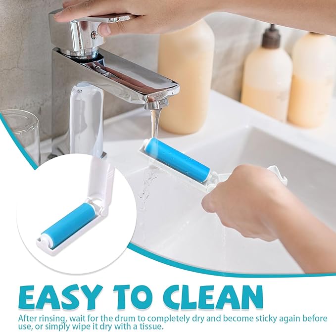 8 Pack Small Washable Reusable Lint Roller, Travel Size Gel Sticky Lint Roller, Portable Foldable Stick It Pet Hair Remover Cleaner for Clothes Furniture Household (Blue)