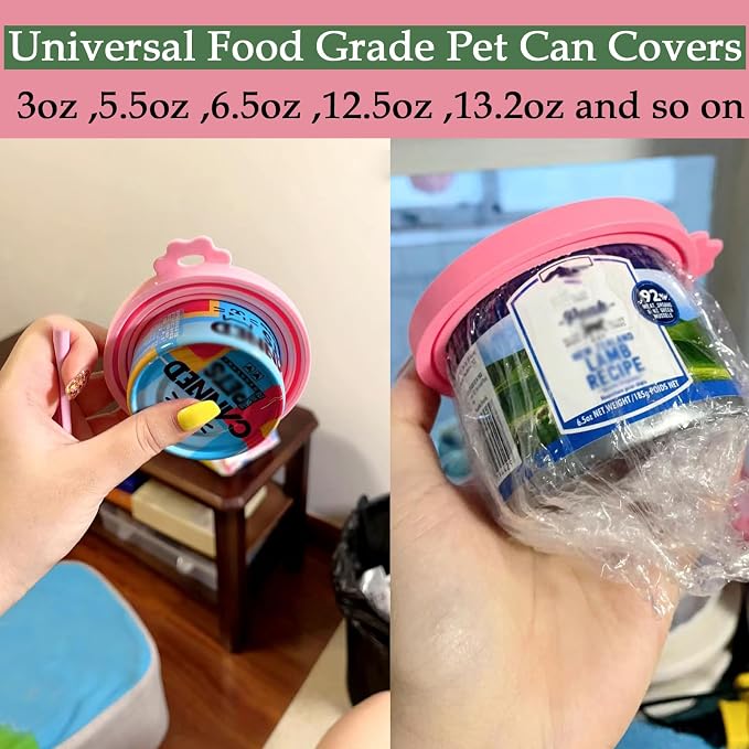 SJANE Cat Food Can Spoons & Can Lids | 4 Pcs | Colorful Multi-Function Cute Paw Shape Opener | Universal Silicone Pet Food Covers | Wet Food Spatula for Kittens and Dogs(Pink+Blue)