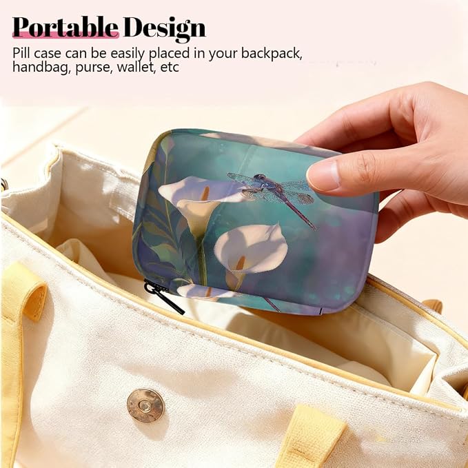 Travel Pill Organizer Art Dragonfly Floral Small Pill Case