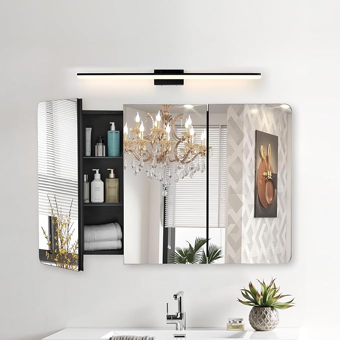 VEVOR Medicine Cabinet, 25.5 x 40 inch, Medicine Cabinet for Bathroom with Mirror, Aluminum Frame Bathroom Wall Cabinet, 4-Layer Adjustable Shelves, Recessed & Wall-Mounted Installation