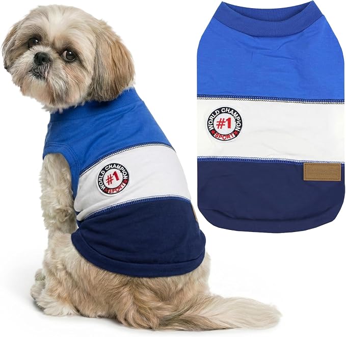 Parisian Pet World Champion Dog Tank Top - Breathable Cotton Pet Apparel - Blue Puppy Clothes - Lightweight Doggie T Shirts for Dogs - Comfortable Sporty Dog Clothes - Summer Shirts for Medium Dogs