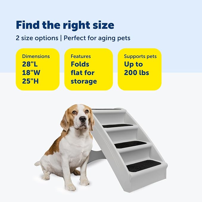 PetSafe CozyUp Folding Dog Stairs, Portable Indoor/Outdoor Pet Steps for Bed, Couch & Car, Grey, 25 Inch | Portable & Foldable 4-Step Stairs, Non-Skid Feet, Side Rails, Dog Steps for Bed, for Dogs up to 200 Lb