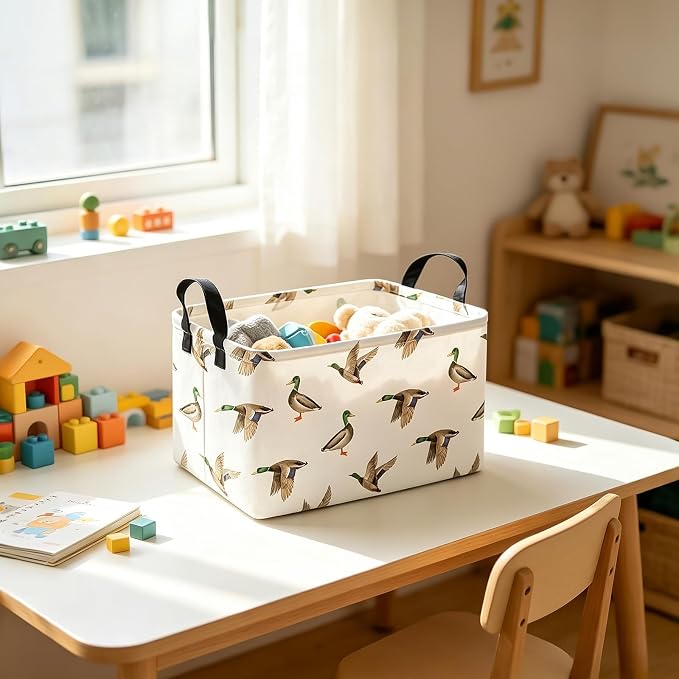 Rectangular Mallard Duck Storage Basket | Gifts Bag for Books,Clothes,Gifts,Pets-Perfect for Home,Office,Nursery,Dorm,Shelf