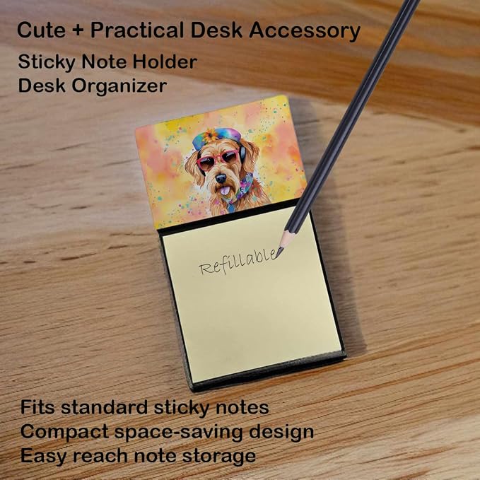 Caroline's Treasures Airedale Terrier Hippie Dawg Sticky Note Holder Refillable Dispenser Self-Sticky Note Pads, Memo Pads Blank Desk Accessories