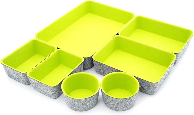 Welaxy Felt Drawer Organizer Bin 7 pc Green Desk Nightstand Catchall Tray