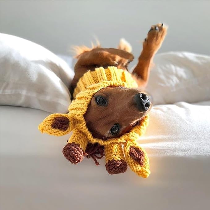 Zoo Snoods Giraffe Costume - Knit Dog Snood Ear Wrap for Pets, Warm Neck Cover for Halloween and Winter (Small)