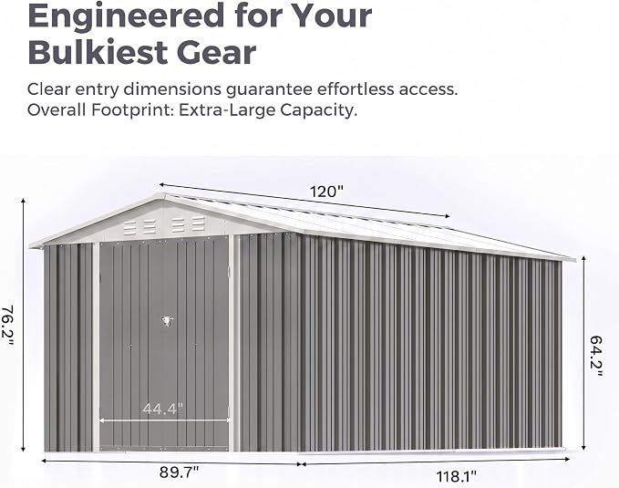 Devoko 8x10 FT Outdoor Storage Shed, Metal Tool Shed with Lockable Door&Slooping Roof, Outside Storage for Garden Backyard Patio(Gray)