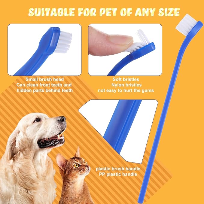 Tioncy 100 Pcs Small Dog Toothbrush Bulk Pack Long Handle Pet Toothbrushes with Soft Bristles, Dental Care Teeth Cleaning Kit for Small Breed Dogs, Cats, and Puppies (Blue)