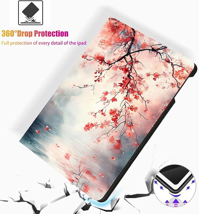 for Microsoft Surface Pro 11/10/9-13" 2024/2022 Tablet Case,Auto Wake/Sleep,Adjustable Stand Protective Cover - Vintage Cherry Blossom