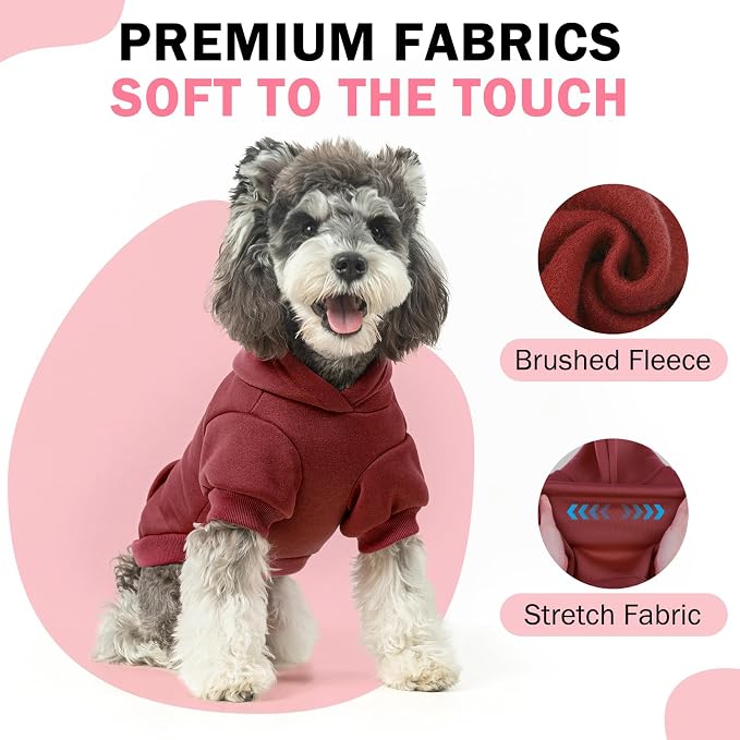 SCENEREAL Dog Hoodie Sweaters for Small Medium Large Size Dogs, Fleece Dog Sweatshirt with Hat and Pocket,Soft Cold Winter All Weather Dog Clothes for S to XL Sized Dogs, Burgundy L