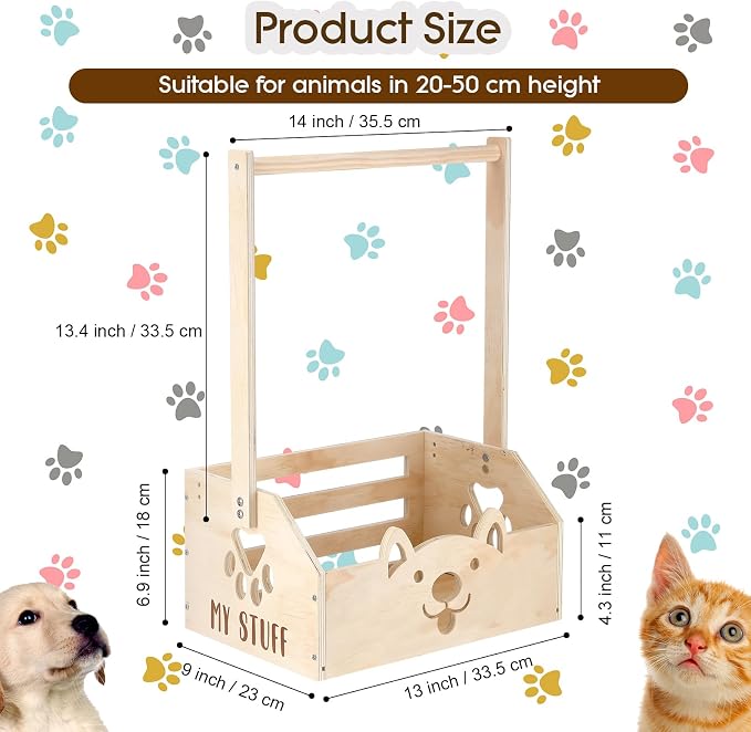Chunful Dog Closet Wardrobe, Storage Bin, 5 Hangers, Wooden,Wood Color | Organize Pet Clothes and Toys, For Small Dogs and Cats, Includes Wardrobe Rack and Storage Box, Natural Wood, 19"x13"x9"