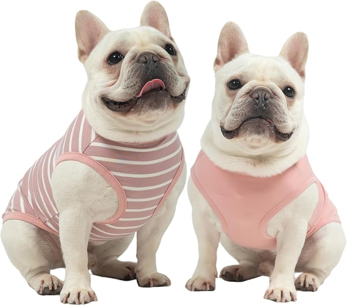 MIHACHI Dog Shirts Cotton Striped T-Shirt, Summer Pet Clothes for Small Dogs, 2-Pack Soft Puppy Apparel Cat Tee, Sleeveless Lightweight, Quick Dry, Breathable,Stretchy, Pink S