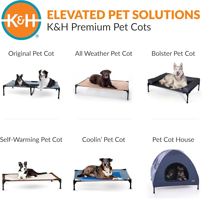K&H Outdoor Elevated Dog Bed, Cooling Raised Dog Bed, Gray, XL 50x32in | Pet Cot for Large & Extra Large Pets, Breathable Mesh Center Hammock Design, Indoor/Outdoor Washable Cover, 50x32in