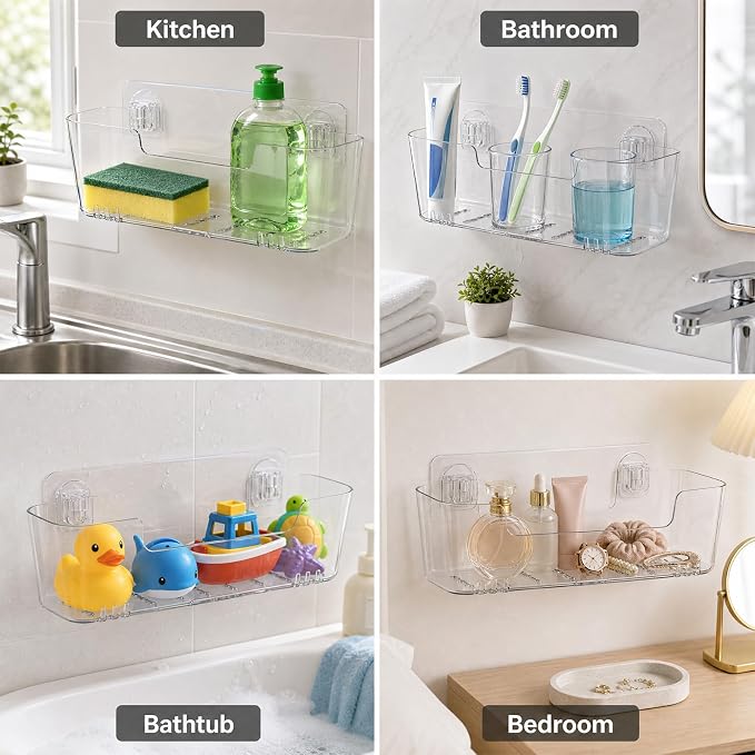 Bath Toy Storage Organizer, 2 Pack Bath Toy Holder with Drain Holes | Quick Dry Toy Shower Caddy, Mold-Resistant Wall Mount No Drill, Large Plastic Bath Toy Organizer with Drain Holes, Easy-Clean