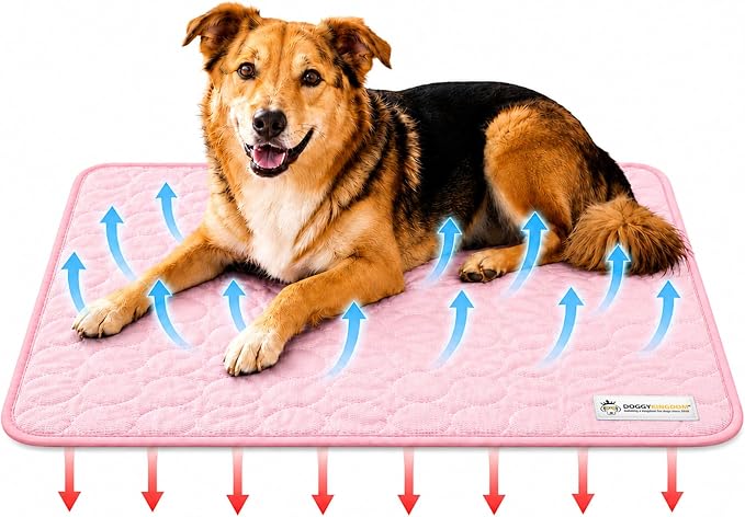 Doggykingdom Cooling Mat for Dogs – Ice Silk Self-Cooling Pet Pad for Dogs & Cats, Breathable Washable Cooling Pad for Crate, Kennel, Car & Floor, Summer Sleeping Mat, No Water Needed, Pink, Medium