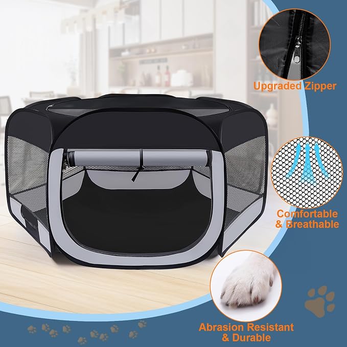 Puppy Dog Playpen Indoor, Kitten Cat Playpen,Pet Play Pen,Cat Crate(Grey,M) | Portable Dog Playpen, Puppy Dog Cat Play Pen for Indoors Kitten Playpen, Collapsible Small Cats Crate Cage for Small Dogs