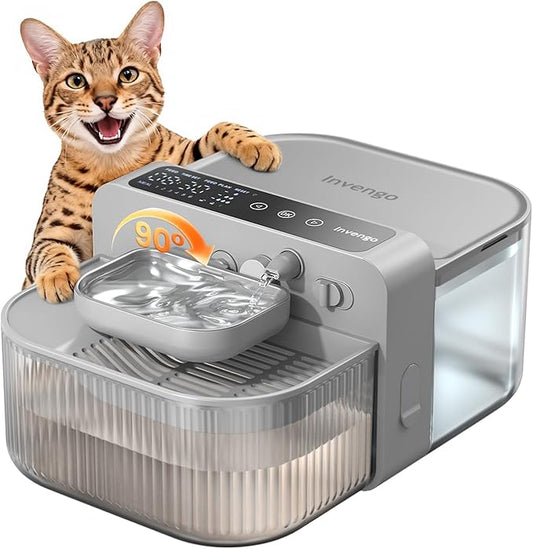 Invengo No-Filter Wireless Cat Water Fountain, 3.5L Stainless Steel Pet Fountain for Cats & Dogs – Wastewater Separation, Auto Refill, Ultra-Quiet 3000mAh Battery, Indoor Smart Water Dispenser
