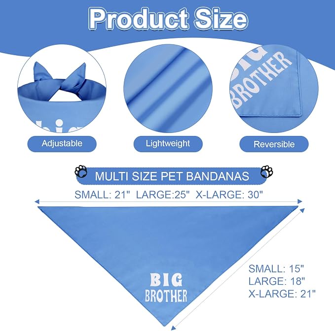 Big Brother Dog Bandana Blue XLarge 1PCS, Adjustable Triangle Scarf | Pregnancy Announecment, New Baby for Family.