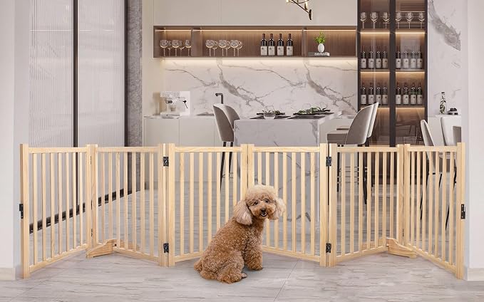 YOCAN Non-Painted Wooden Freestanding Dog Gates -6 Panel H:23” | Pet Gate for The House,Doorways, Stairs,Wood Dog Fences Indoor Pet Gate,Step Over Fence