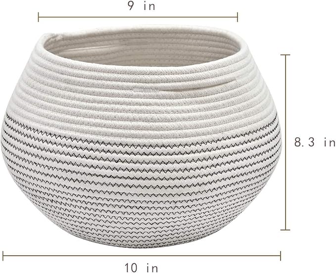Goodpick Round Woven Rope Storage Basket for Shelves, 10" x 8.3", White | Decotative Small Basket for Toy Storage, Baby Gift Basket with Handles, Fits Living Roon & Nursery Décor, Plant Baskets