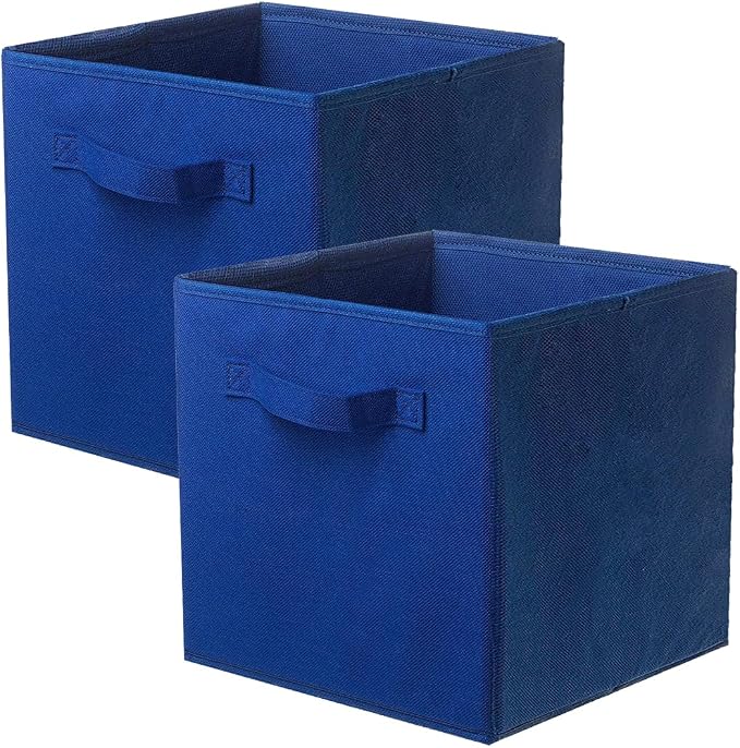 PowerKing Collapsible Storage Cubes, Farbic Storage Bins, Dark Blue, 2Pack | Sturdy, Lightweight, Easy Pull Handle, Closet & Shelf Organizer, Clothes and Toys Storage, 10.5'' x 11'' x 10.5''