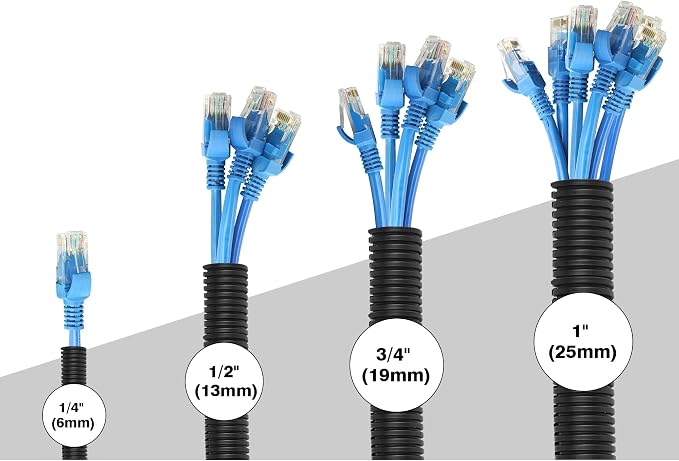 25FT - 1/4 Inch Split Wire Loom with Installation Tool - Black | Easy to Install, Flame-Retardant, Abrasion-Resistant Wire Cover for Automotive, Home & Office