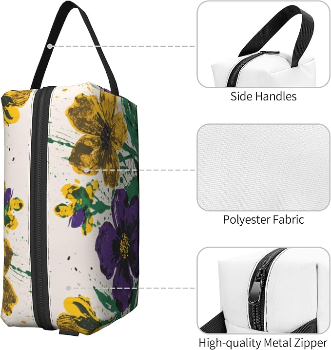 Purple & Yellow Floral Makeup Bag - Durable 600D Oxford Fabric Travel Cosmetic Bag, Shockproof Foam Padded Toiletry Organizer for Gym & Daily Use 10x6.2x4.9 Inch