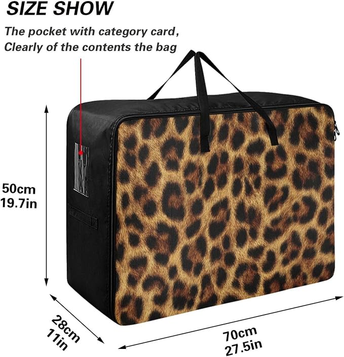 Comforter Storage Bags Large Folding Blanket Organizer Bag with Strong Handles Clear Window Closet Storage Containers for Clothes King Queen Pillows Bedding Quilt Duvet Brown Black Leopard Wild