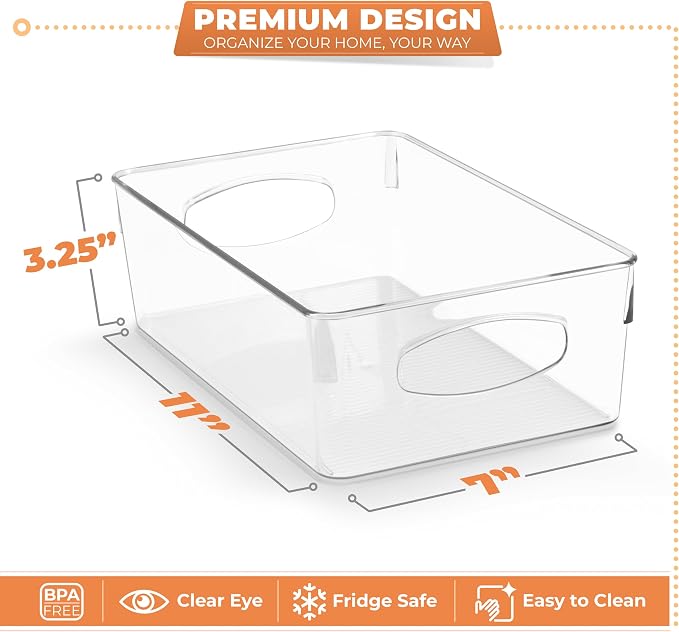 Sorbus Fridge Organizers and Storage, Clear Bins (Large, 10 Pack) | Handles support easy access and transport for pantry shelves, freezers, drawers and medicine-cabinet organization.