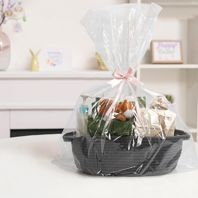 Small Rope Basket, Baskets for Gifts Empty, Cute Woven Basket for Dog Toy, Cat Toy Bin Box, Wicker Organizing Basket for Book, Baby Diaper, Towels, Snack, 13” x 9” x 5”, Dark Gray