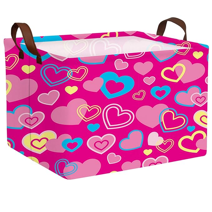 Cute Large Valentine's Day Gift Basket Empty Heart Decor Storage Bin for Kid Baby Room Décor (Red, Yellow, Blue)