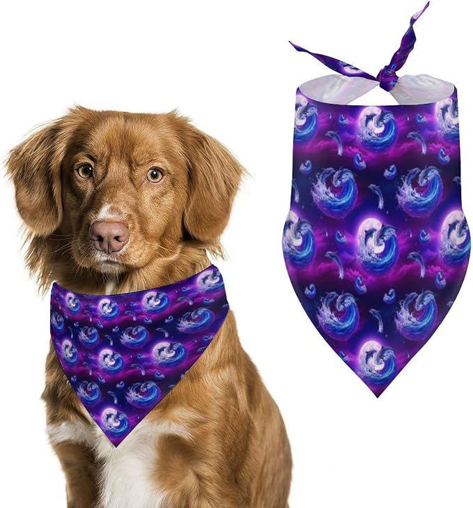 Washable Portable Pet Scarf Dolphin Printed for Small to Large Dogs Travel, Wedding Party, Daily Wear, Ultra Soft Fashion Scarves