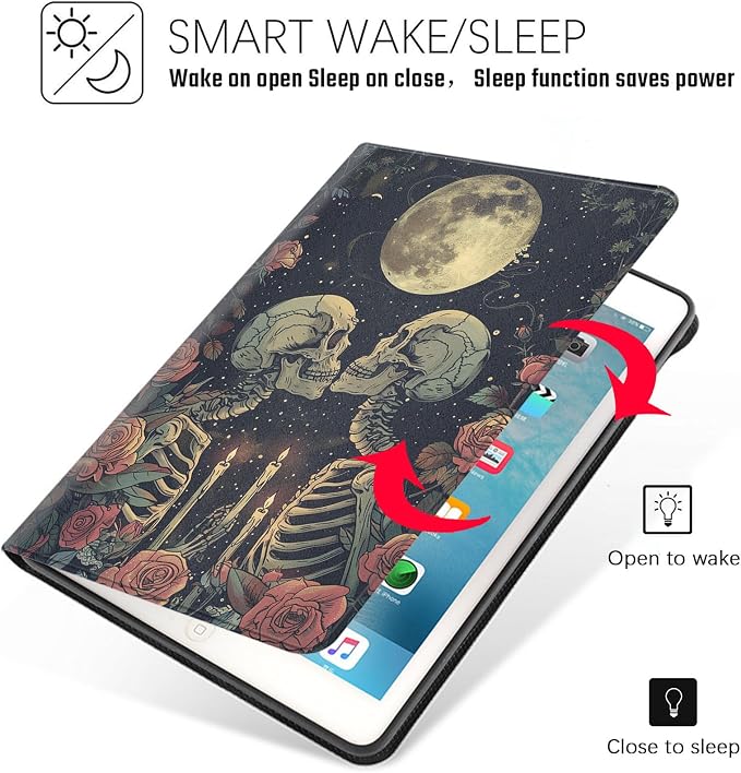 Tablet Case for iPad (9.7-Inch, 2018/2017 Model, 6th/5th Generation),Shockproof Protective Cover with Stand,Auto Wake/Sleep,Skeleton Rose