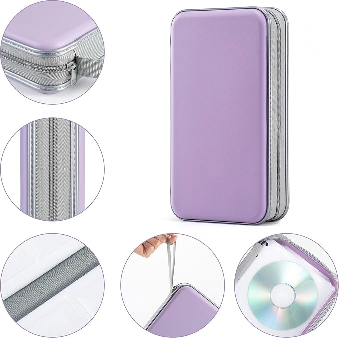 UENTIP CD Case,96 Capacity Hard Plastic DVD Case Holder for Car Home Travel | CD DVD Storage,Zipper Closure,Scratch-Resistant Sleeves,Stay Away Dust and Damp,Storage Music Video Gaming Discs Blu-ray