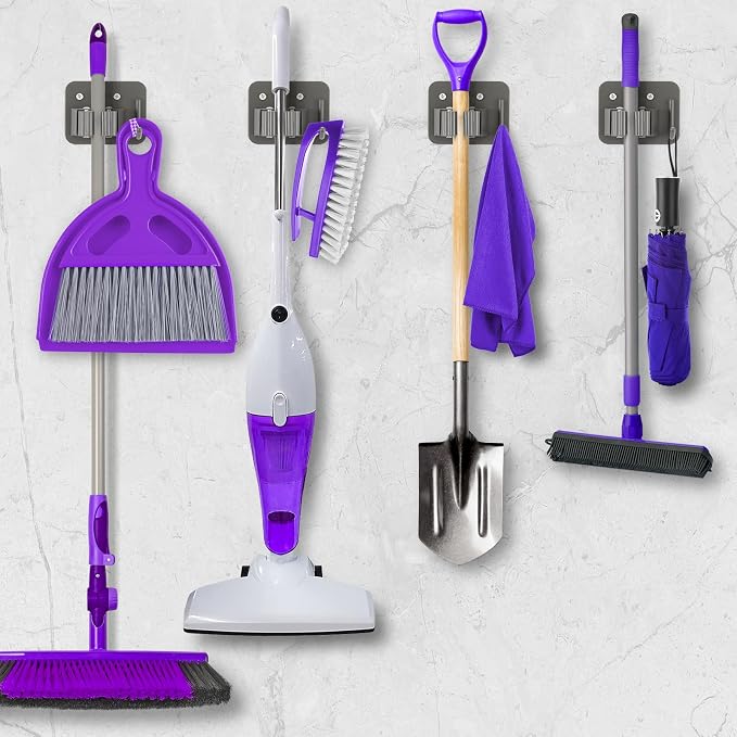 Broom Holder Wall Mount Rack, 304 Stainless Steel Mop and Tool Organizer | Drill-Mounted Gripper Rack Holds Brooms, Mops and Garden Tools Safely in the Laundry Room, Kitchen, Garage, Garden and Shed