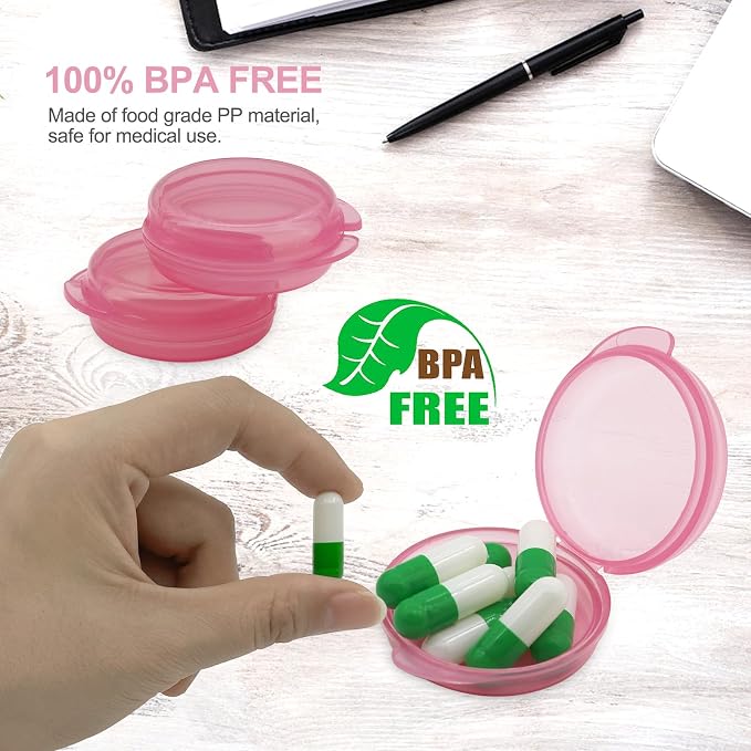 UHOUSE Small Pill Box (3 Pack), Daily Mini Pill Organizer Portable for Purse Pocket,Travel Pill Case Medicine Storage Container Earplug Case (Pink)