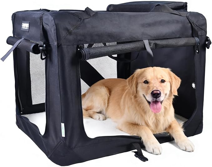 Jespet 3 Door Soft Dog Crates Kennel for Pets, Folding Travel Pet Carrier | 3 Mesh Doors 36'' Dog House, Large Pocket, Easy to Install, Steel Frame, Removable Crate Pad, For Indoor & Outdoor