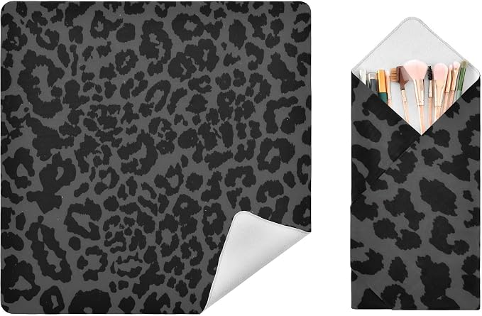 JIPONI Black Leapard Dots Makeup Bag, Self-Adhesive Magic Wrap Cloth, Portable Cosmetic Organizer, Camera Lens Protector, Travel Storage for Beauty Essentials, 17.7"x17.7"