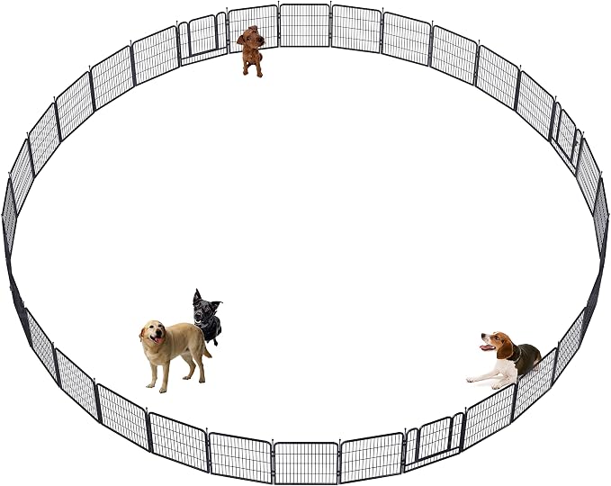 Dog Playpen,32/40/45 Inch Height in Heavy Duty, Folding Indoor Outdoor Anti-Rust Dog Exercise Fence, Portable Pet Playpen with Door for Large Medium Small Dogs and Pet (32 Panels, 32 Inch) Silver