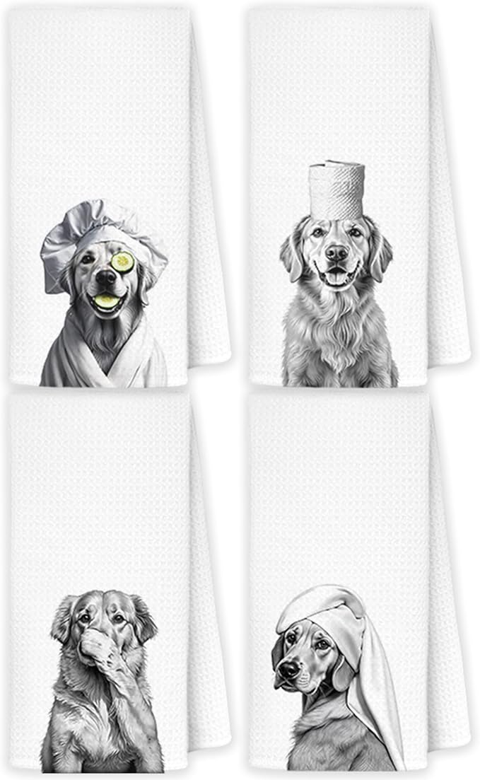 Funny Golden Retriever Bathroom Hand Towels, Gifts for Golden Retriever Lovers, Dog Bathroom Decor, Funny Dog Hand Towels for Bath Room Washroom Spa Gym Yoga, 16x24 Inch Set of 4