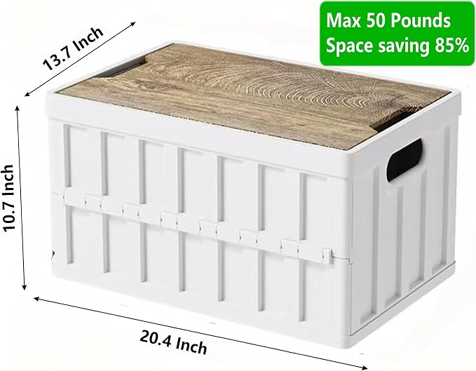 VIMI 50L Collapsible Storage Bins with Lids Stackable Utility Crates with Handles Plastic Large Folding Containers for Organizing Tools,Books,Food,Drinks,Camping&Transport (White-3 Pack)