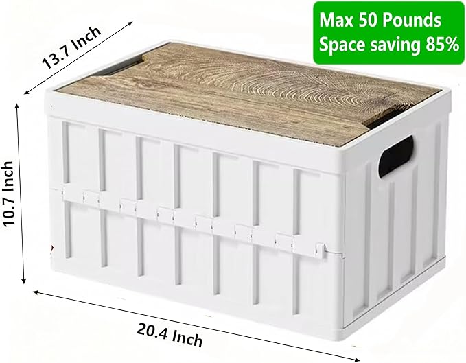 VIMI 50L Collapsible Storage Bins with Lids Stackable Utility Crates with Handles Plastic Large Folding Containers for Organizing Tools,Books,Food,Drinks,Camping&Transport (White-2 Pack)