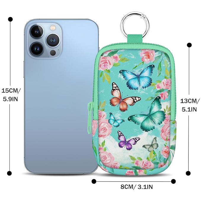 Hand Sanitizer Holder, Butterfly Floral Spray Case Zippered Pouch | Keychain, Travel Size, Cute Fashion Accessory with Snap Hook, for Glow Mist and Power Mist 1FL OZ, Mini Small Pocket Clip on