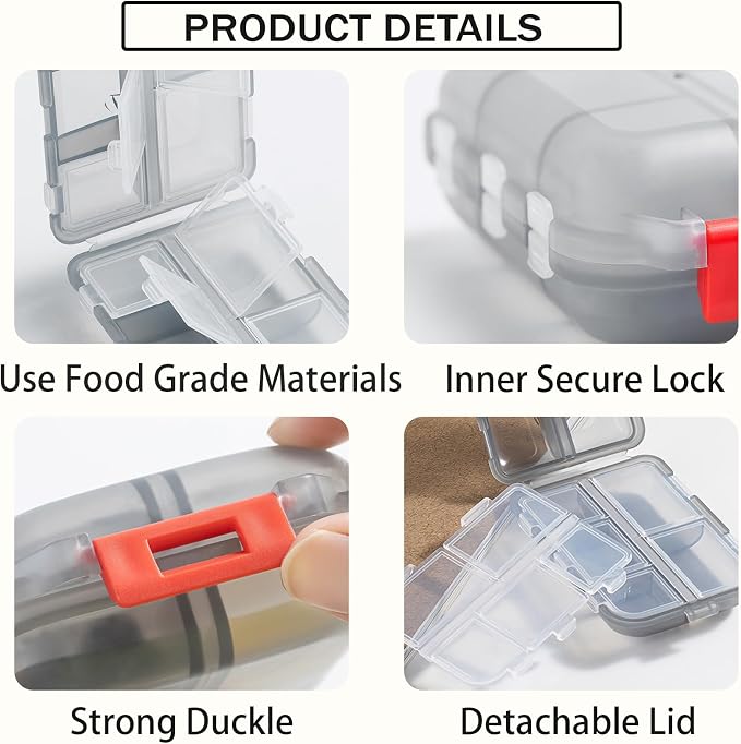 4PCS Travel Pill Organizer Portable Pocket Pill Case Small Pill Box for Purse Medicine Organizer Have 10 Compartments Storage Vitamin Fish Oil by INVODA (4 Pack+Lables)