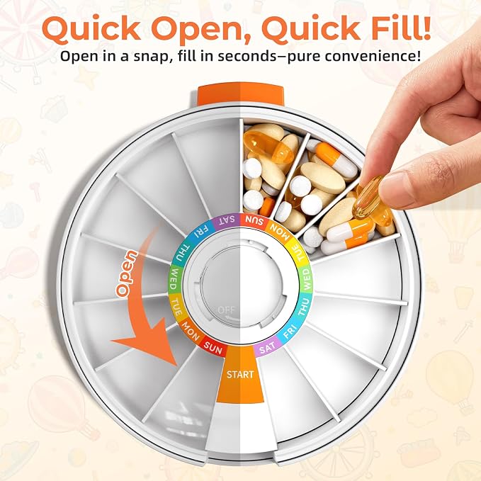 Zoksi Large Fun Pill Dsipenser, Daily Pill Box for 7 or 14 Days | Wall-Mountable or Tabletop,Easy Press Button,Large capacity